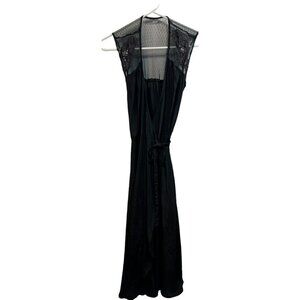 Vtg 70's Young Edwardian Elegant Goth Black Mesh Embellished Wrap Dress 5 HTF